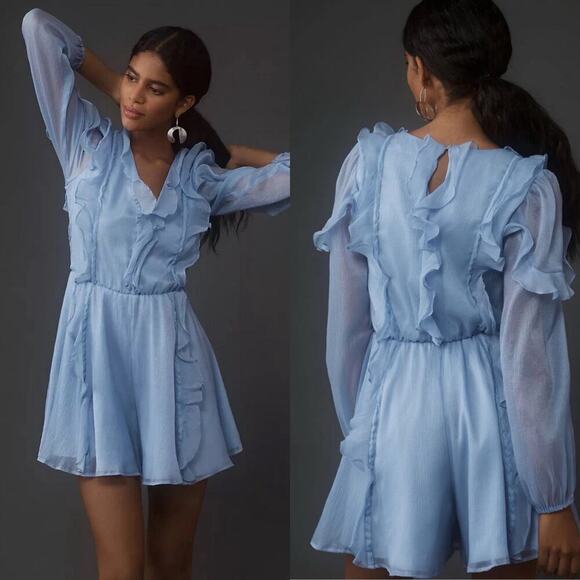 Hutch for Anthropologie Long-Sleeve Frilled Romper Size Small Blue NEW - Picture 1 of 9